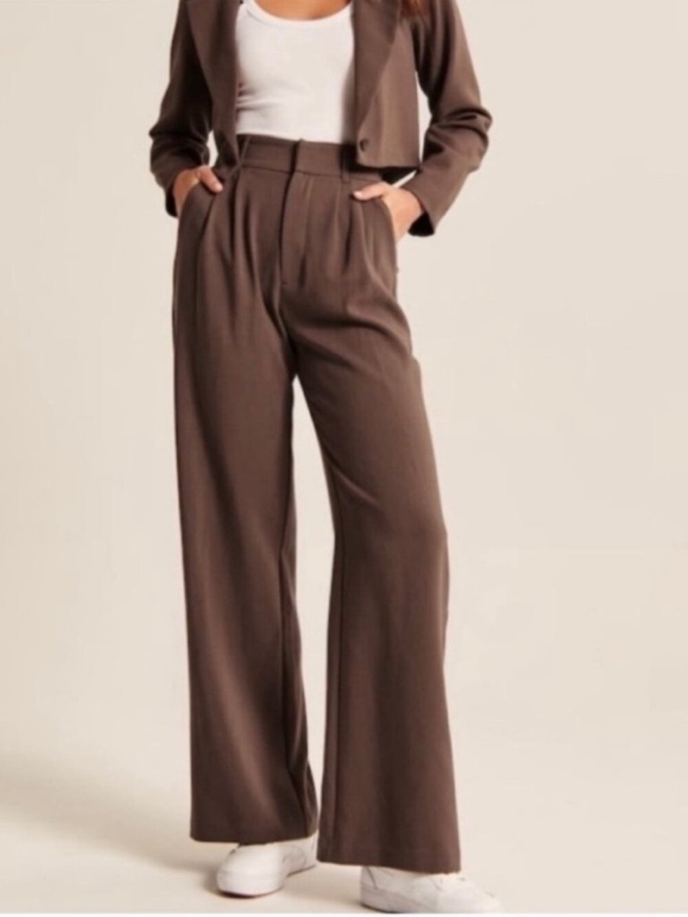 Abercrombie & Fitch Sloane Tailored  Wide Leg Pants – Brown